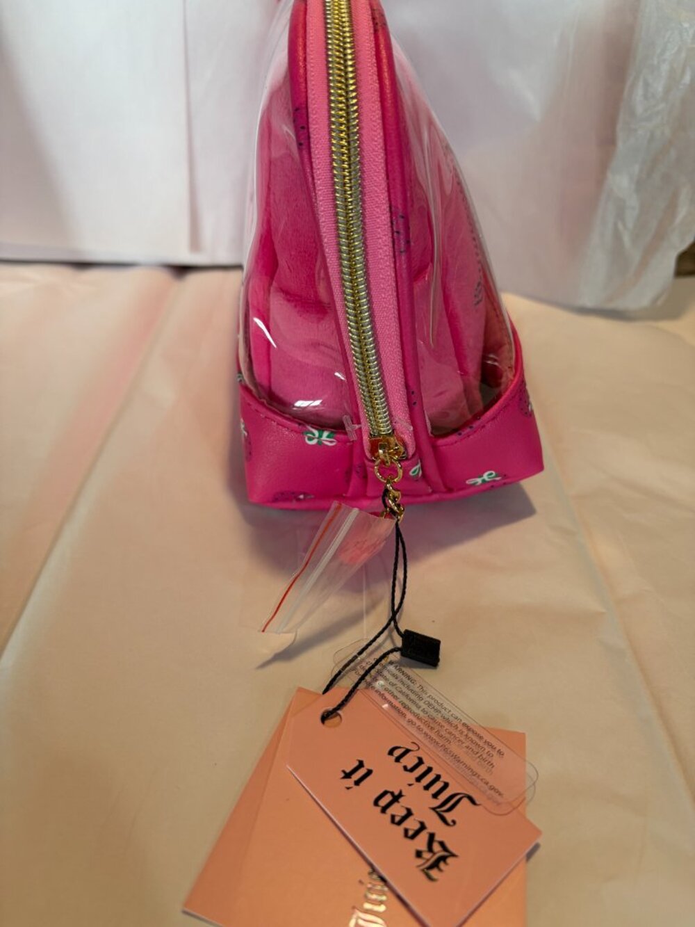 Juicy Couture Cosmetic Bag Set Pink Terry Juicy Rhinestone Travel - Picture 4 of 5